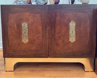 1970s Burl Front Cabinet With Olympic Torch Face Plates. Measures 42" W x 18" D x 31" H. Photo 1 of 3.
