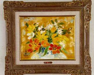 Le Pho Floral Still Life. Oil on Canvas. Signed by Artist. Measures 14" x 17". Photo 1 of 3.