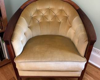 Walnut Art Deco Tub Chair Reupholstered In Velvet Fabric. Sir Andrew's Final Purchase - Never USED. Photo 1 of 3.