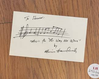 Notecard of "The Way We Were" Measure Signed by Marvin Hamlisch.