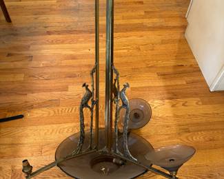 Three Arm Chandelier Corner Peacock Chandelier. Missing One Glass Shade. Photo 1 of 2.