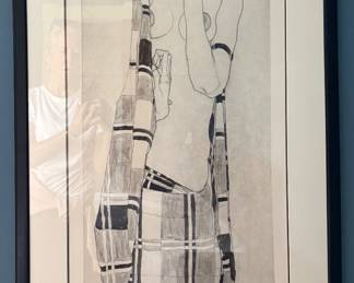 Semi-Nude Portrait of a Gerti Schiele After Egon Schiele. Measures 14" x 36".