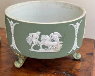 Wedgwood Green & White Jasperware Footed Bowl. Photo 1 of 2.