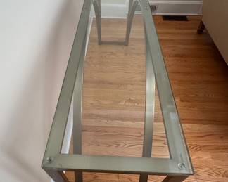 Mid-Century Metal & Glass Console. Measures 52" W x 14" D x 32" H. Photo 3 of 3.
