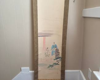 Japanese Watercolor Scroll. Photo 1 of 3.