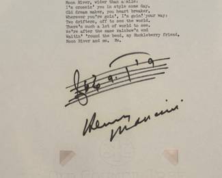 Henry Mancini Signed Moon River Lyrics.