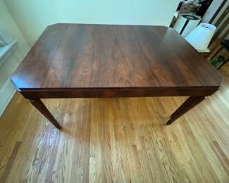 Vintage Walnut Extension Dining Table. Measures 42" W x 78" L x 30" H with 26" Clearance. Extends to 94" L with 16" Leaf. Photo 2 of 5.