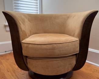 Pair of Art Deco Tulip Chairs Upholstered in Suede. Each Measures 28" W x 28" D x 25" H. These Would Be Amazing Reupholstered For A Child's Play / Bedroom. Photo 1 of 3.
