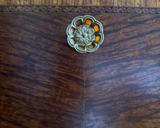 Art Deco Waterfall Chifferobe / Drop Down Secretary. Circa 1930s. Mahogany, Walnut Burl and Satinwood Banding. Has Two Cedar Lined Cabinets. Measures 40" W x 20" D x 70" H. Photo 4 of 8.