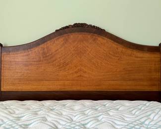 Antique French Louis XVI Style Crotch Maple & Walnut Full Double Size Bed Frame and Beauty Rest Mattress. Photo 3 of 4.