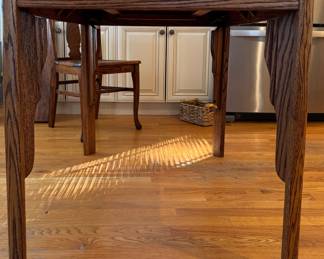 Mid 20th Century Oak Art Deco Breakfast Table and Chairs with One Oak Leaf. Measures 40" x 30" x 30" H. Comes with 7.5" Wide Leaf. Photo 3 of 4.