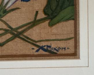 "Morning Glories," Kathleen Irene Blundell nee Nixon. Watercolor on Textured Paper. (United Kingdom, 1894 - 1988). Measures 8.5" x 13". Photo 2 of 2.