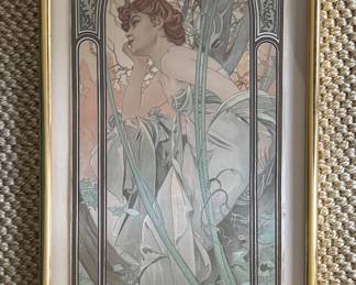 "Reverie Du Soir - The Four Times of the Day," Original Color Lithograph Printed on Silk, 1899. Alfons Marie Mucha (Czech 1860 - 1839).