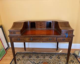 English Reproduction Leather Top Writing Desk.