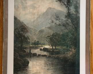 Man Fishing on River. Signed By Artist. Photo 1 of 2.