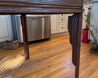 Mid 20th Century Oak Art Deco Breakfast Table and Chairs with One Oak Leaf. Measures 40" x 30" x 30" H. Comes with 7.5" Wide Leaf. Photo 4 of 4.