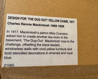 Design for "The Dug Out: Yellow Chair, 1917" Charles Rennie Mackintosh (1868-1926). Photo 2 of 2.