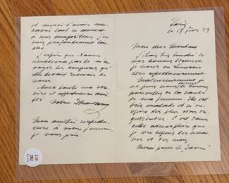 Handwritten Letter by Stravinsky. Photo 1 of 2.