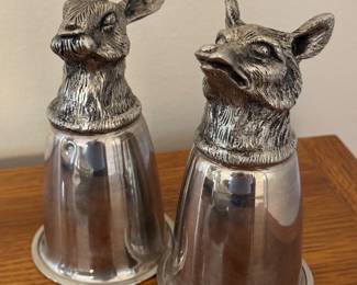 Silver Plate & Pewter Stirrup Cups - Rabbit & Fox.