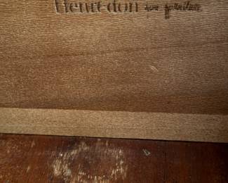 Pair of Vintage Henredon Campaign Chests Each with Removable Campaign-Style Vitrine. Each Cabinet Measures 32" W x 18" D x 28" H. Each Vitrine Measures 32" W x 14" D x 52" H. One Cabinet Has Wonky Hinge. Photo 6 of 6.