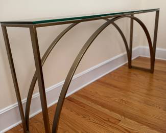 Mid-Century Metal & Glass Console. Measures 52" W x 14" D x 32" H. Photo 2 of 3.