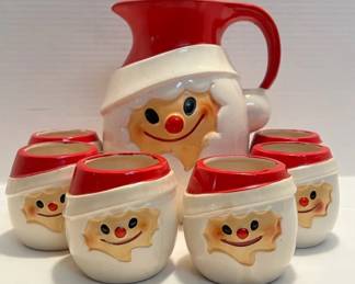  05 Vintage Holt Howard Ceramic Santa Pitcher And Cups