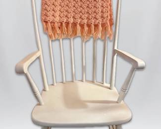 White Wooden Rocking Chair With Small Lap Blanket