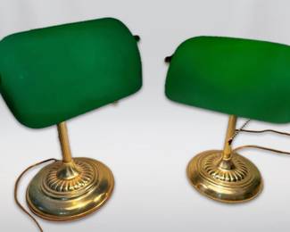 Two Green Bankers Desk Lamps