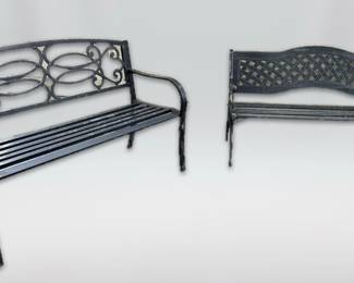 Two Black Metal And Wood Benches