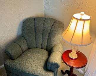 Green Sofa Chair, Side Table And Lamp