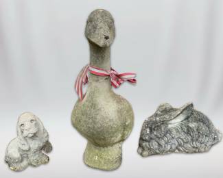 Goose, Rabbit, Dog Concrete Statues