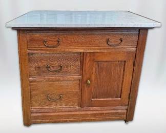  03 Marble Top Wood Cabinet W PinandCrescent Joints