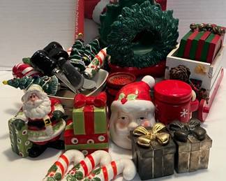 Vintage And Modern Christmas Napkin Holder, Salt Pepper Shakers, Toothpick Holder And More