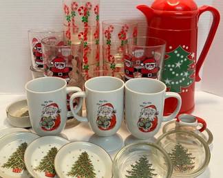 Assortment Of Christmas Cups, Pitcher And More