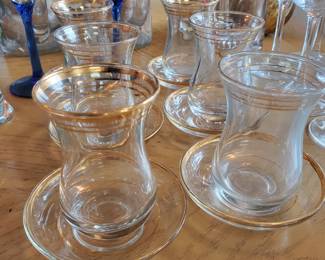 Gold Rimmed Turkish Tea Cups with Glass Saucers