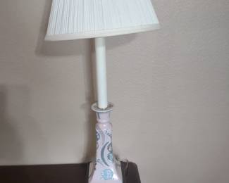 Set of 2 Chinoiserie pink and blue ceramic buffet lamps