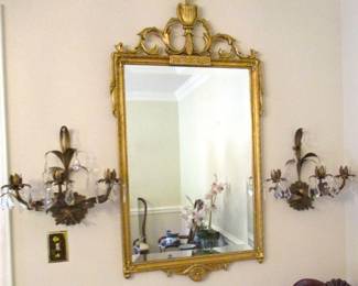 Gold Framed Mirror... Guilt Sconces...