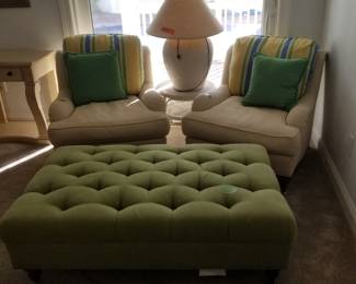 Arm chairs by Century Furniture; large ottoman made in USA
