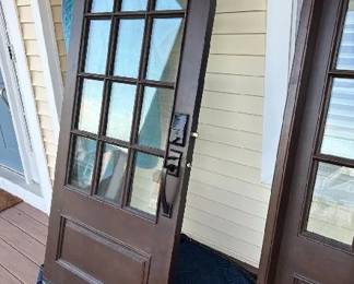 Mahogany front door with two side lights - professionally removed & ready to go! 