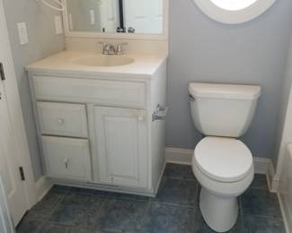 Small bath vanity; Kohler commode