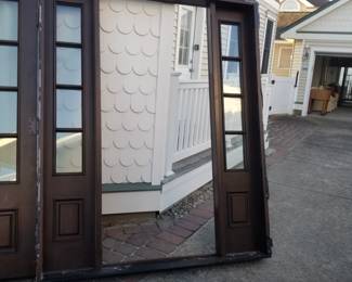 Craftsman-style entry door with two side lights & frame