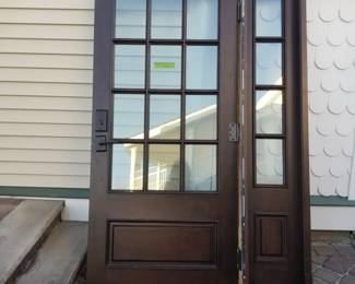 Craftsman-style entry door with two side lights & frame
