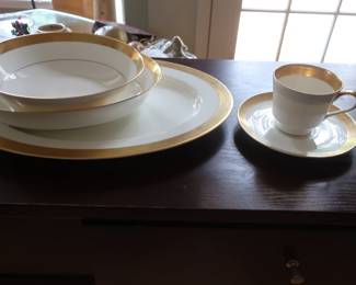 Mikasa  china-  pattern  "Harrow"    There  are  10 cups and saucers, 8 dinner plates,8 salad plates, 8 bread  plates, 1  platter and  2  serving  bowls