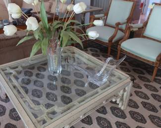 square  Asian  style  glass  top  table  40"  x  40"