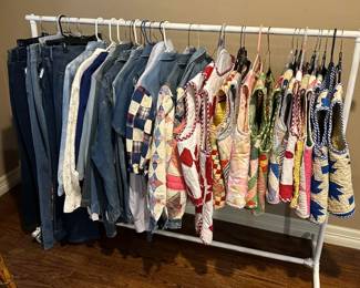 Shop our vintage clothing and quilted vests/coats as well