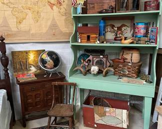 fun smalls, vintage map, rug, nightstand