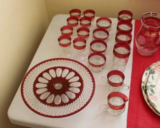Waterford crytal cake platter, Tiffin glasses