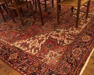 Large dining room Oriental rug with much central damage 