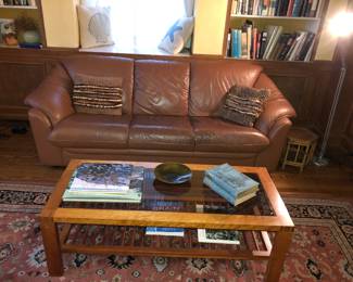 Vintage leather sofa, coffee table