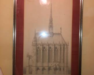 Large St. Chapelle architectural rendering from a Harvard student ca. 1910 